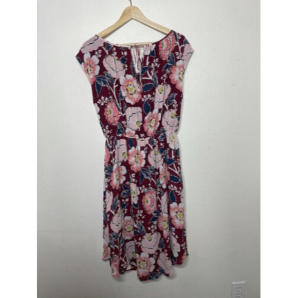 Loft Floral Dress Short Sleeve Red And Pink Size Large - Picture 4 of 6